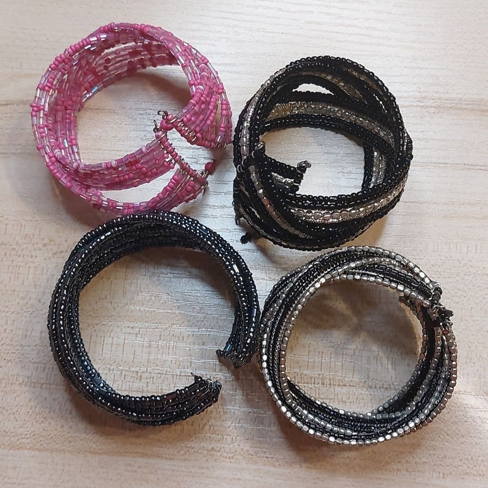 Lot of 4 Braided Wire Seed Beads Cuff Bracelet